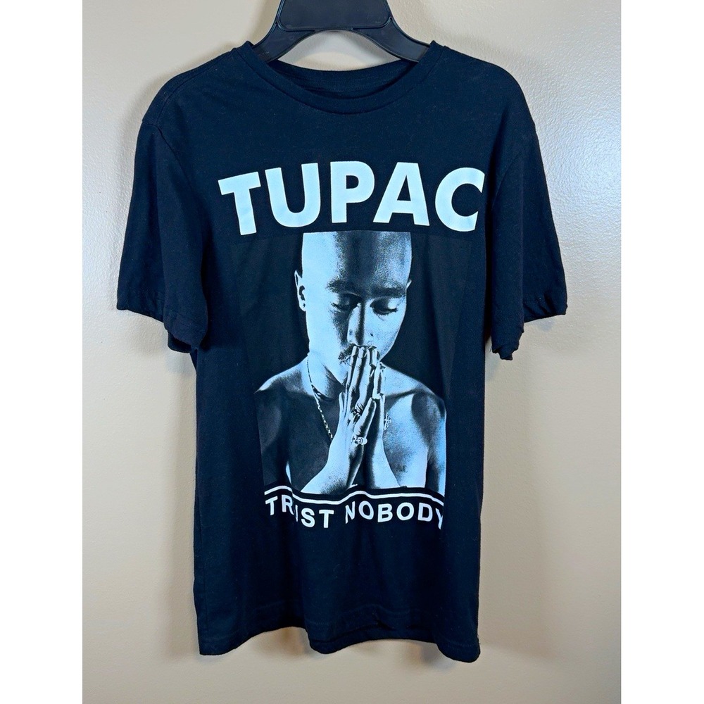 2Pac Tupac Trust Nobody Men's Black Graphic Print Crew Neck T Shirt Size S